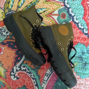 CONVERSE Leather High Tops - Olive & Tan - Women's Sz 8